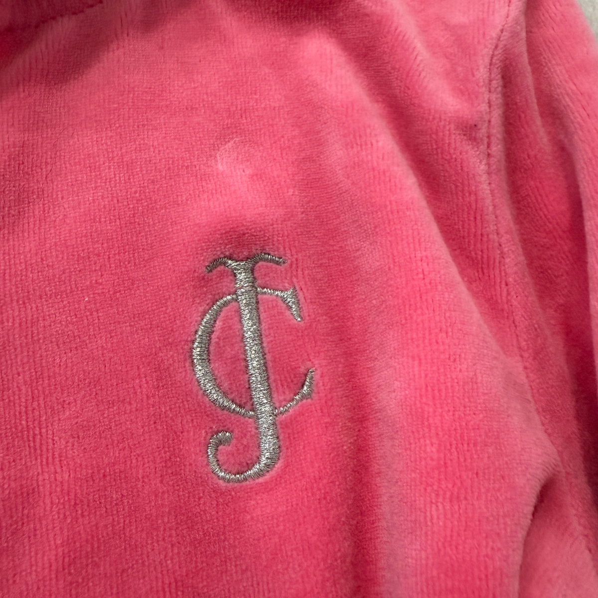 Juicy Couture Women's Pink Velour Zip-Up Hoodie Pockets JC Logo Classic Size S
