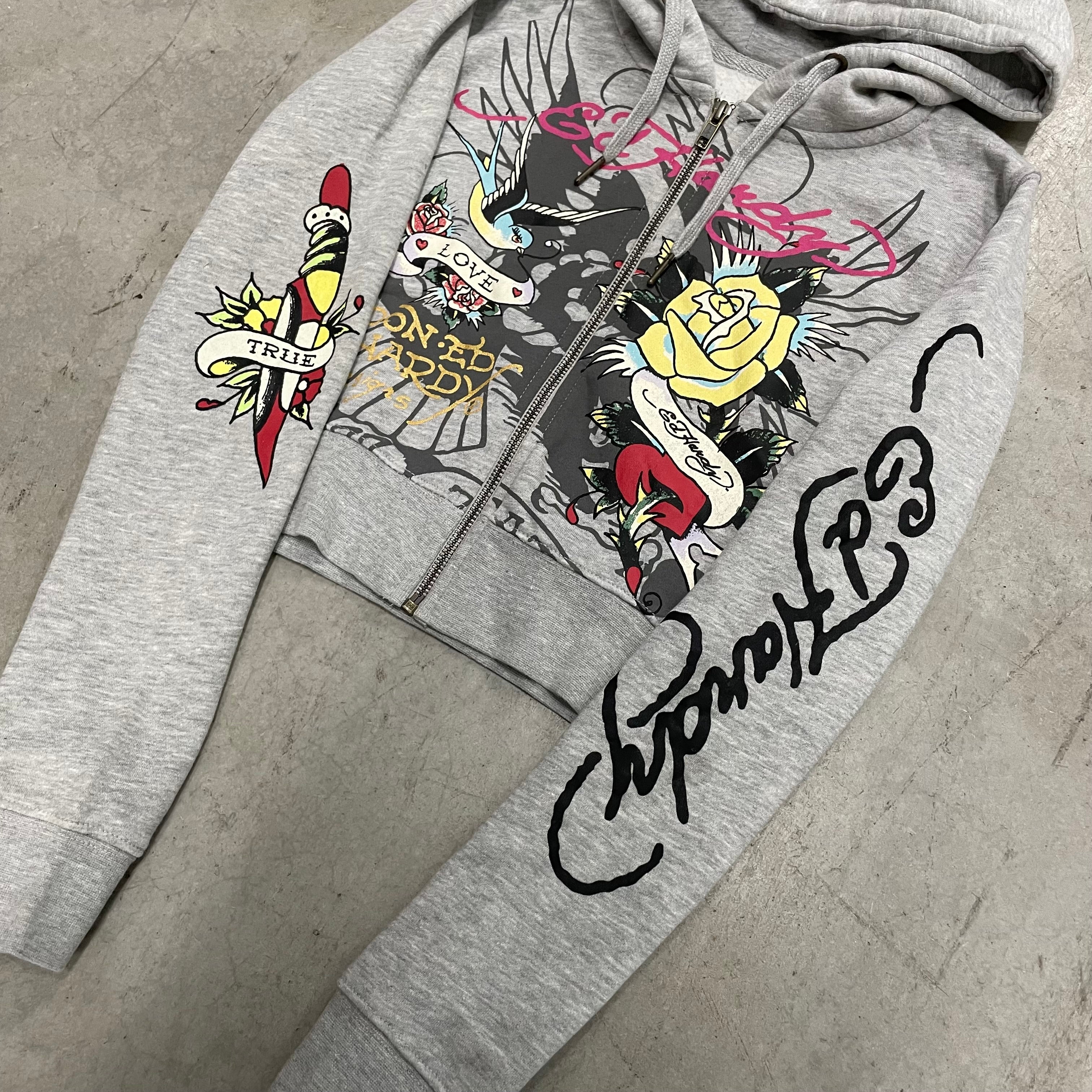 ED HARDY “BRAVE EAGLE” GREY CROPPED HOODIE
