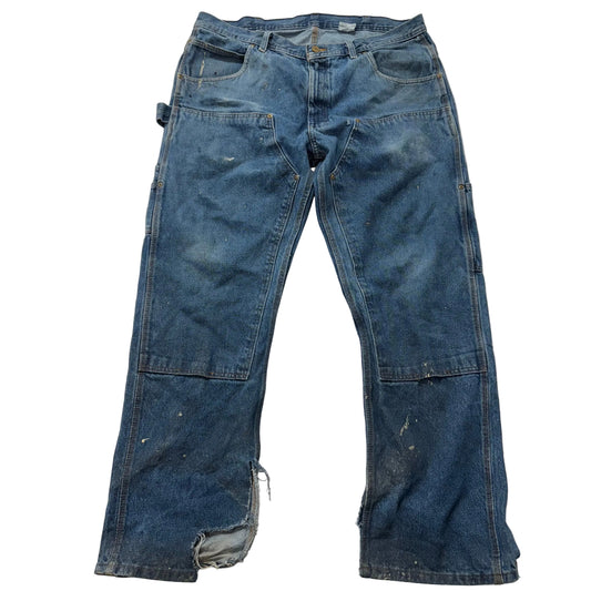 Key Men's Dark Wash Blue Denim Double Knee Carpenter Jeans Hammer Loop Size 38