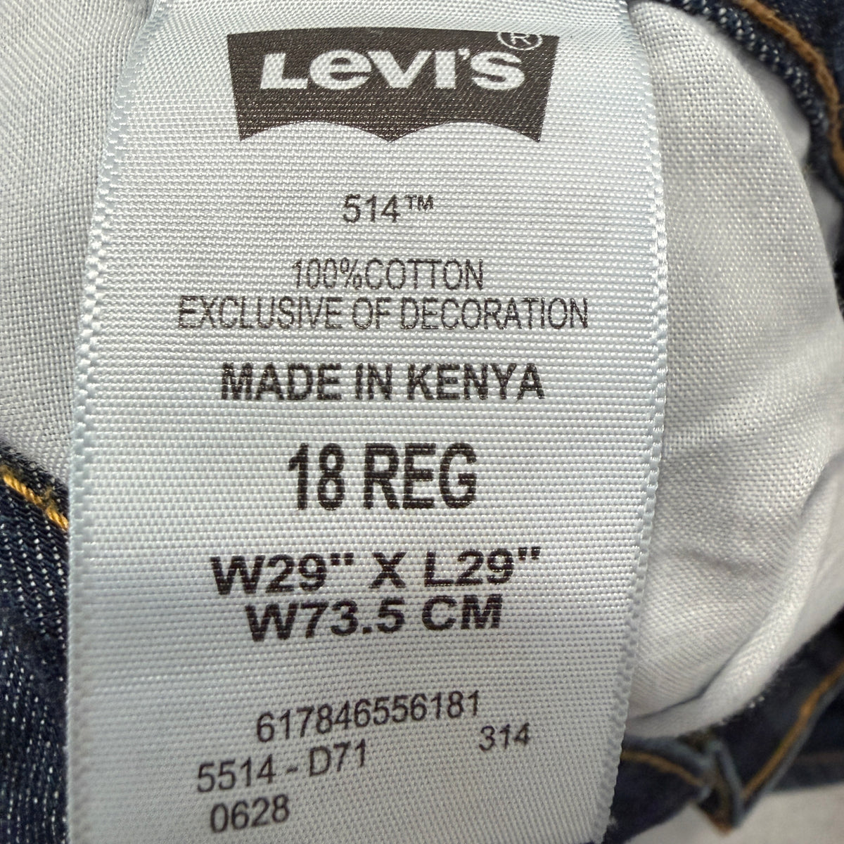 Levi's 514 Straight Jeans Boys Dark Wash Blue Denim Five Pocket Size 18 photo 3
