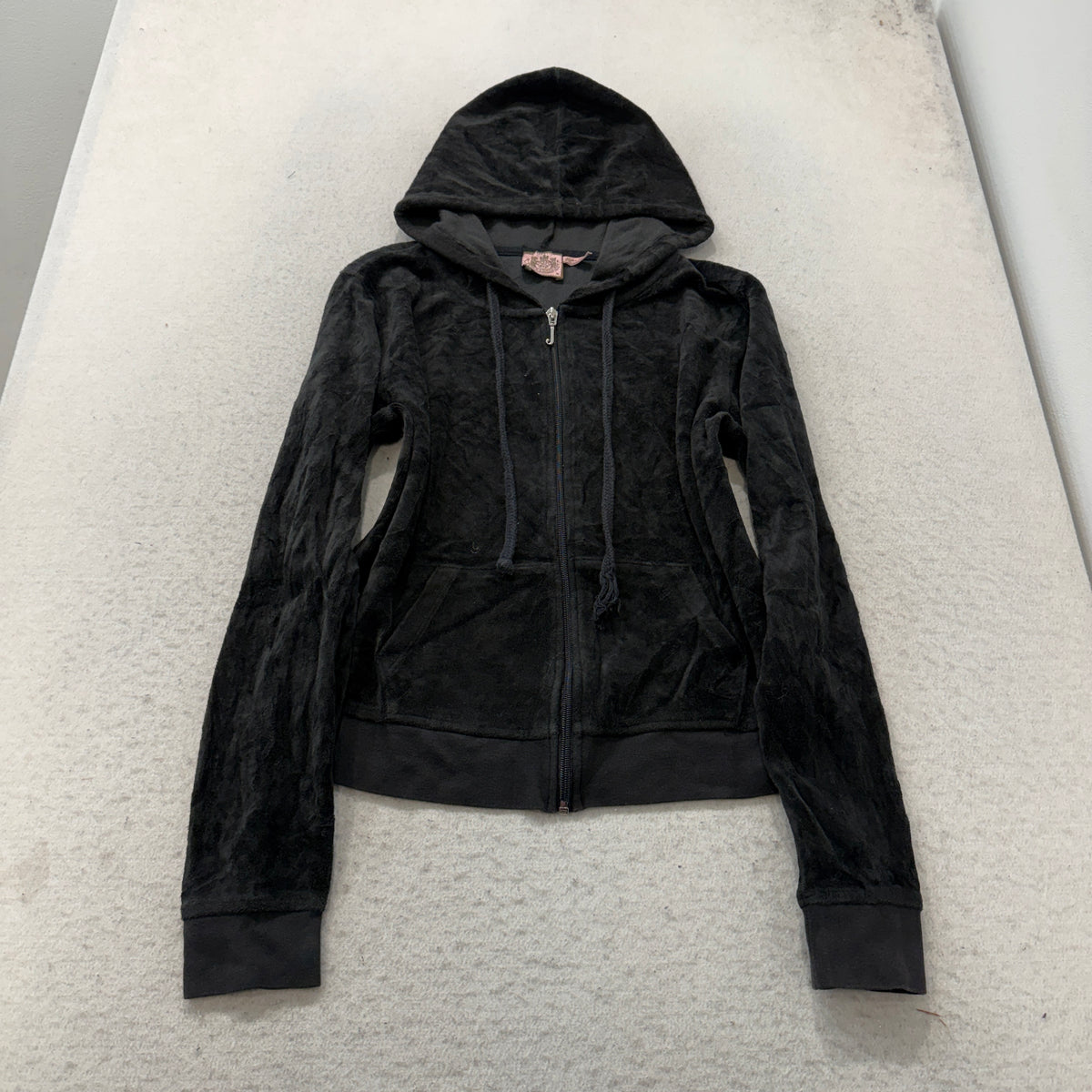 Juicy Couture Women's Black Velour Tracksuit Set Hoodie & Flare Pant Size M