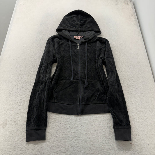 Juicy Couture Women's Black Velour Tracksuit Set Hoodie & Flare Pant Size M