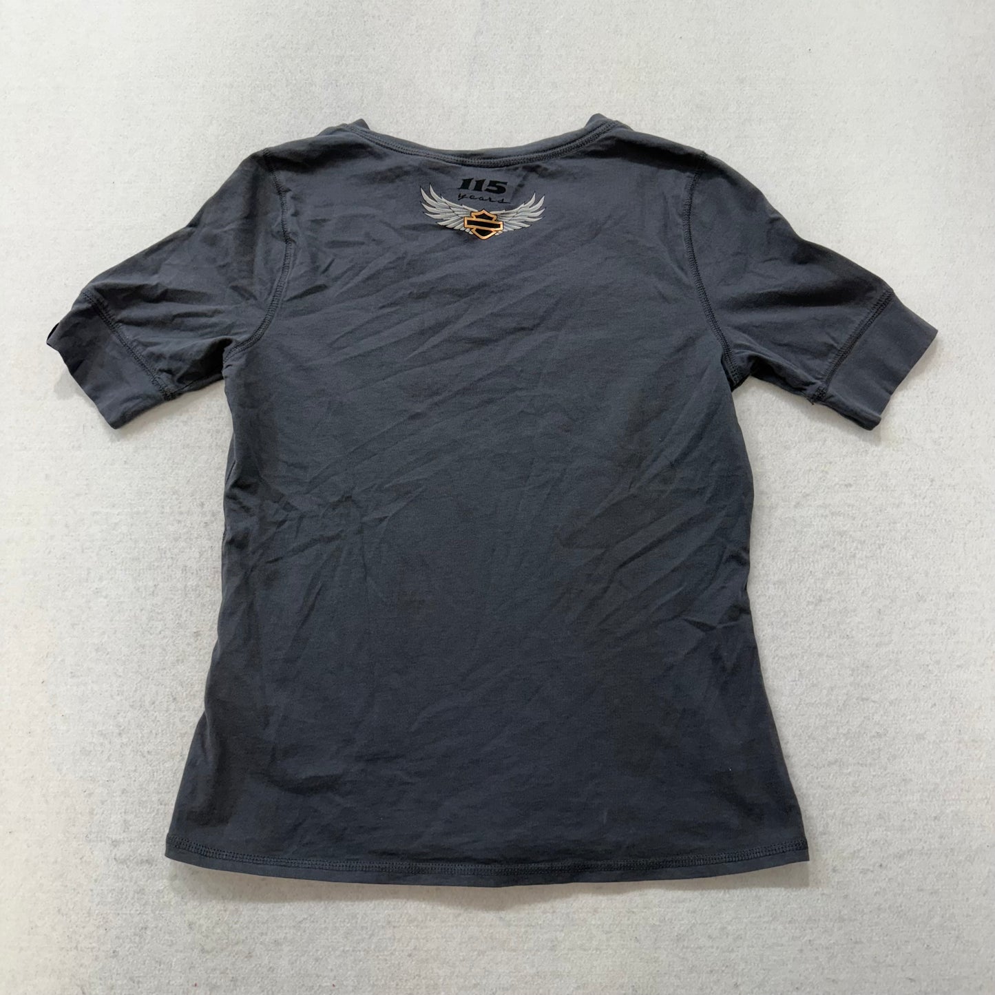Harley-Davidson 115th Anniversary Women's Dark Gray Notch Neck T-Shirt Size S