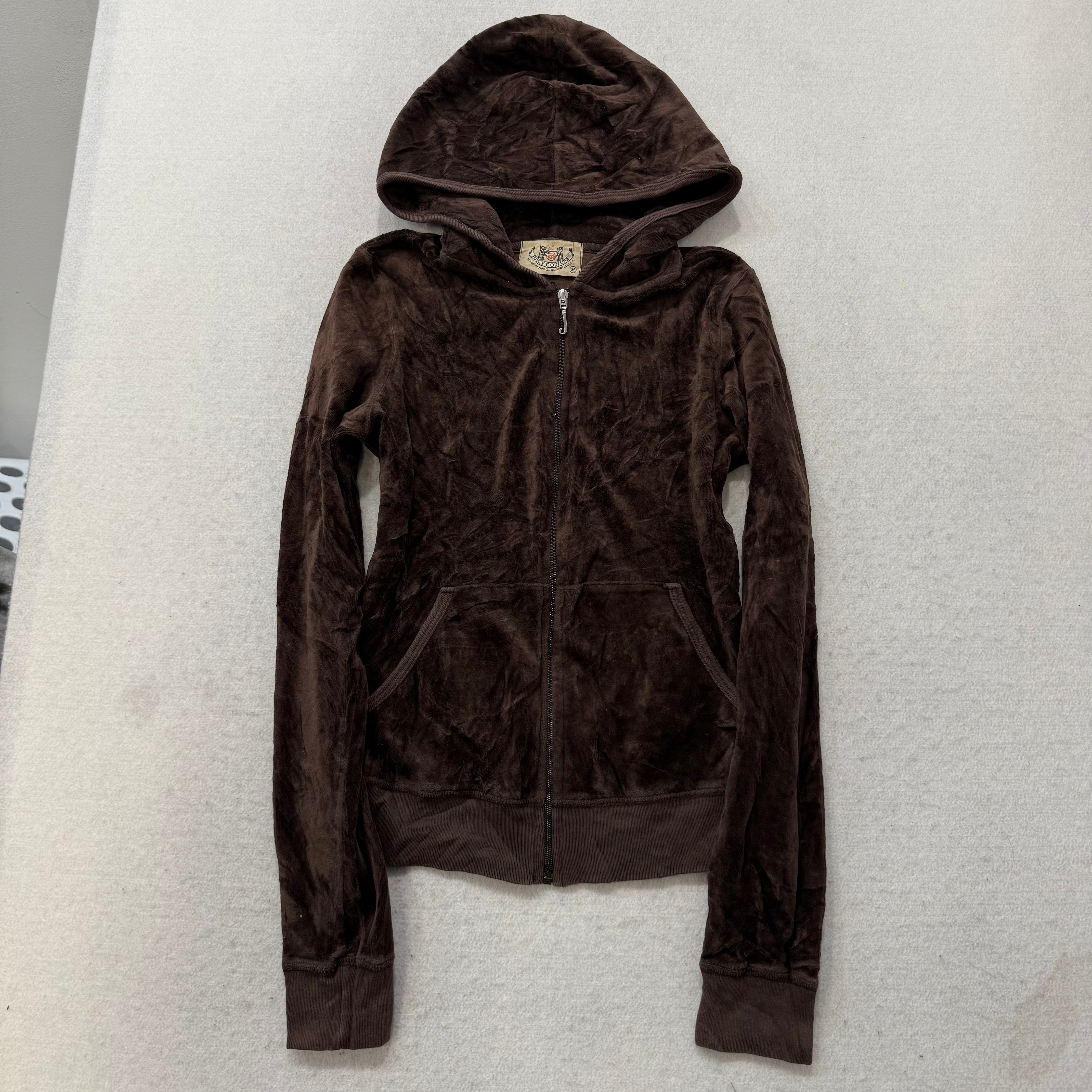 2003 Vintage Juicy Couture Scottie Dogs Womens Brown Velour Zip-Up Hoodie Size M