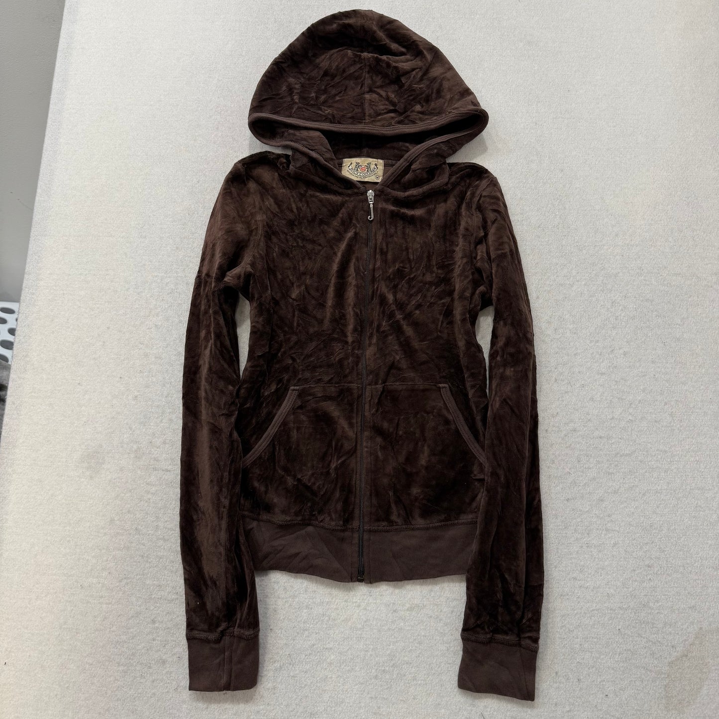 2003 Vintage Juicy Couture Scottie Dogs Womens Brown Velour Zip-Up Hoodie Size M