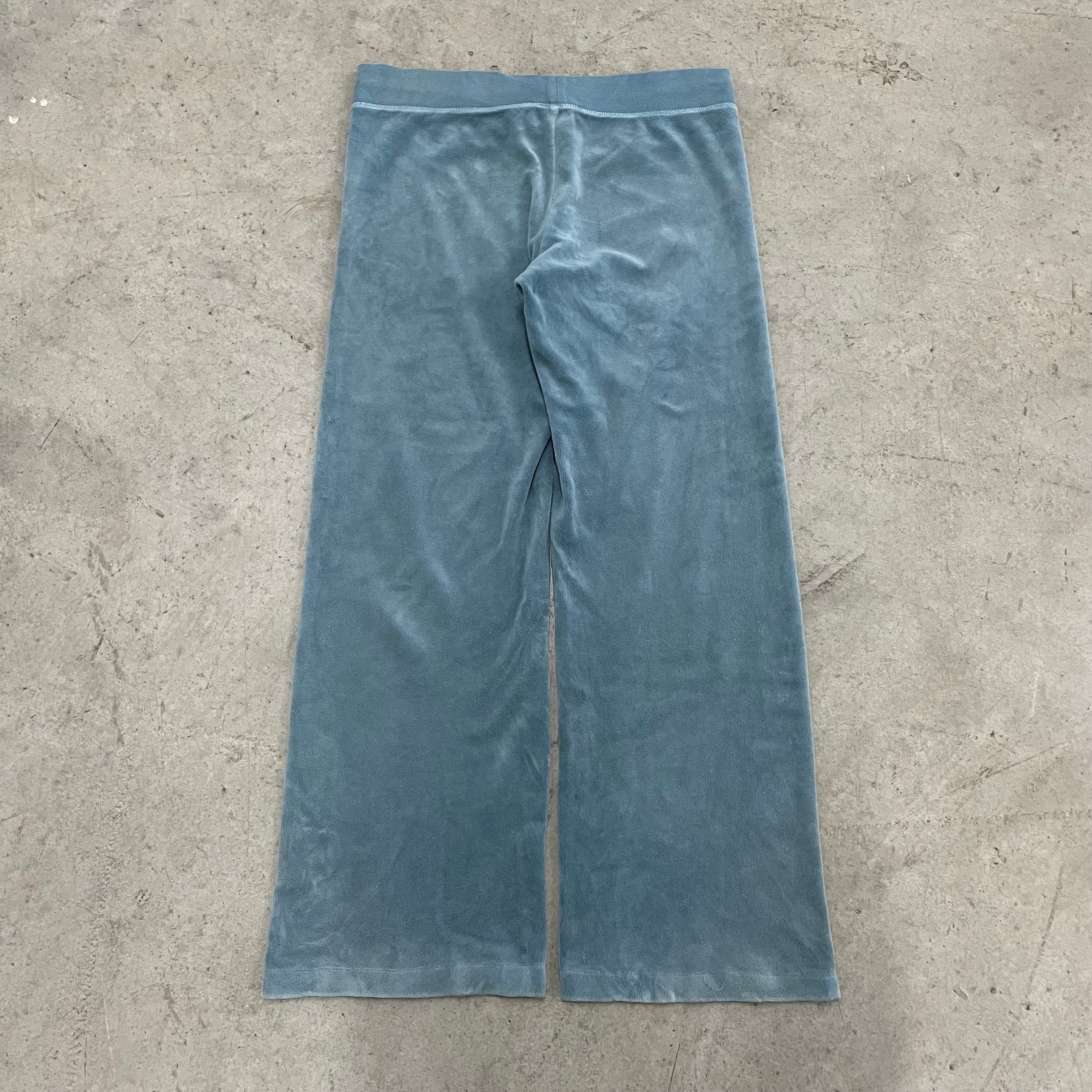 Vintage Juicy couture front design blue velour flared pants size S