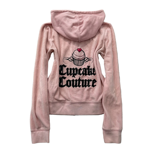 Juicy Couture Cupcake Womens Pink Velour Zip-Up Hoodie Loungewear Graphic Size M