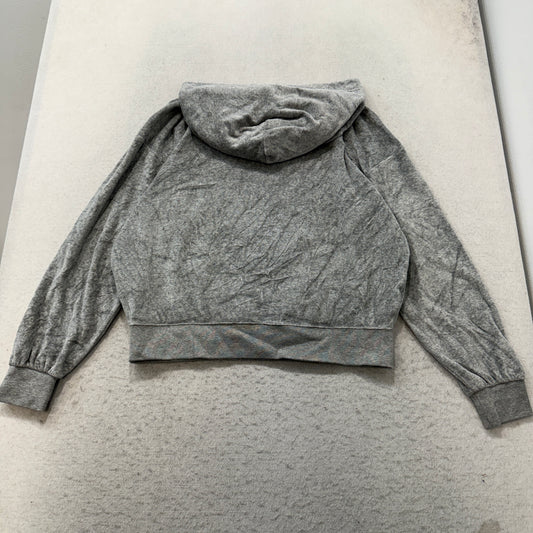 Polo Ralph Lauren Women's Gray Velour Pullover Hoodie Kangaroo Pockets Logo - S