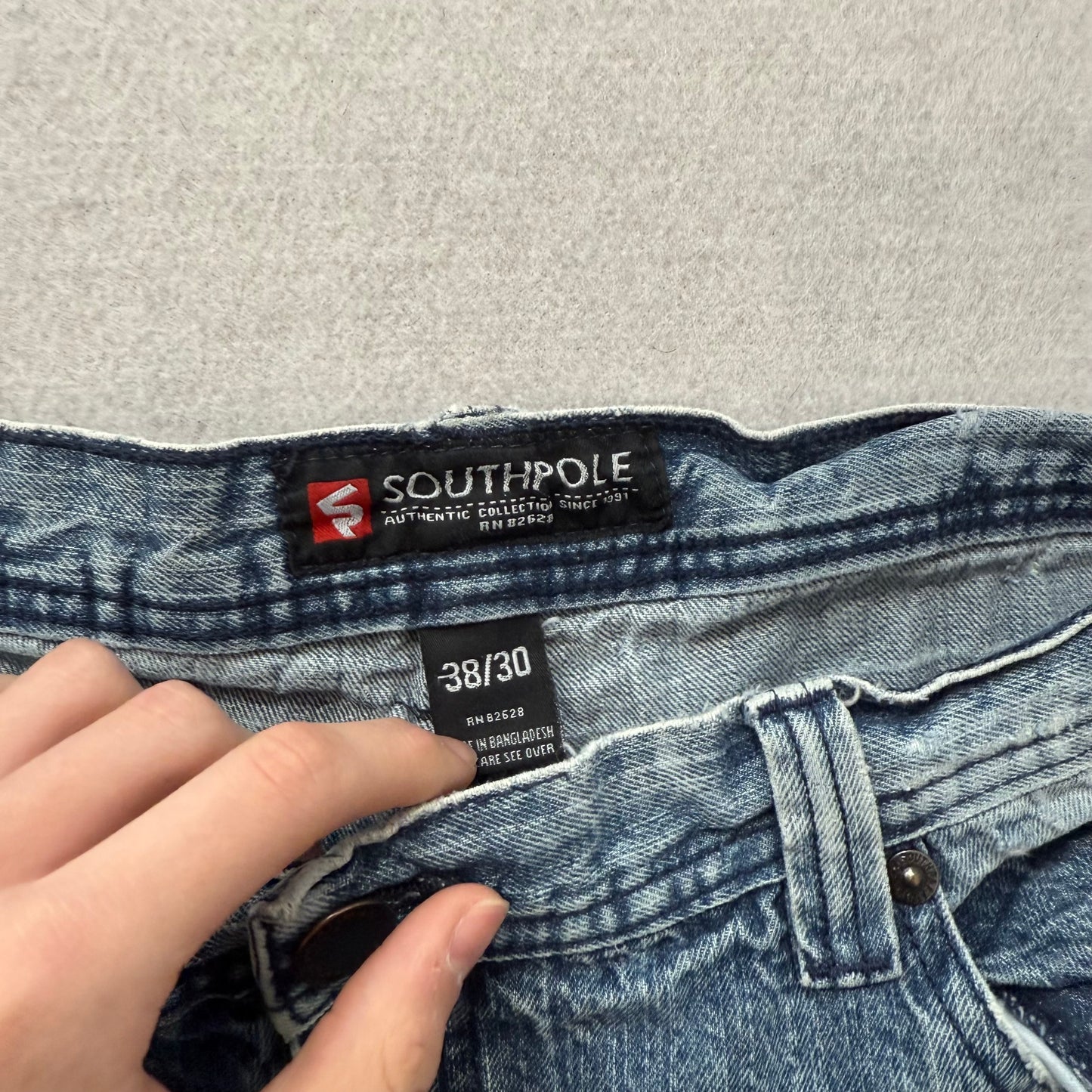 Southpole Men's Acid Wash Blue Denim Relaxed Fit Baggy Distressed Jeans Size 38
