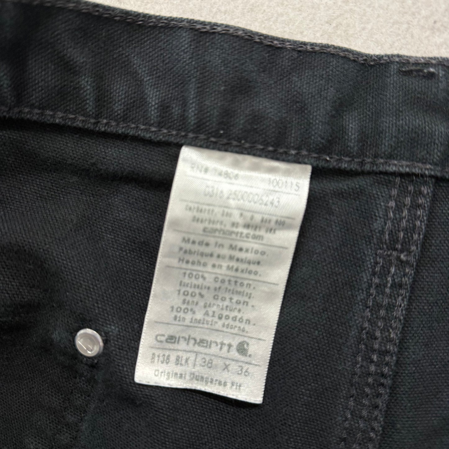 Carhartt Men's Black Washed-Duck Double Knee Work Pants Dungaree Fit Size 36