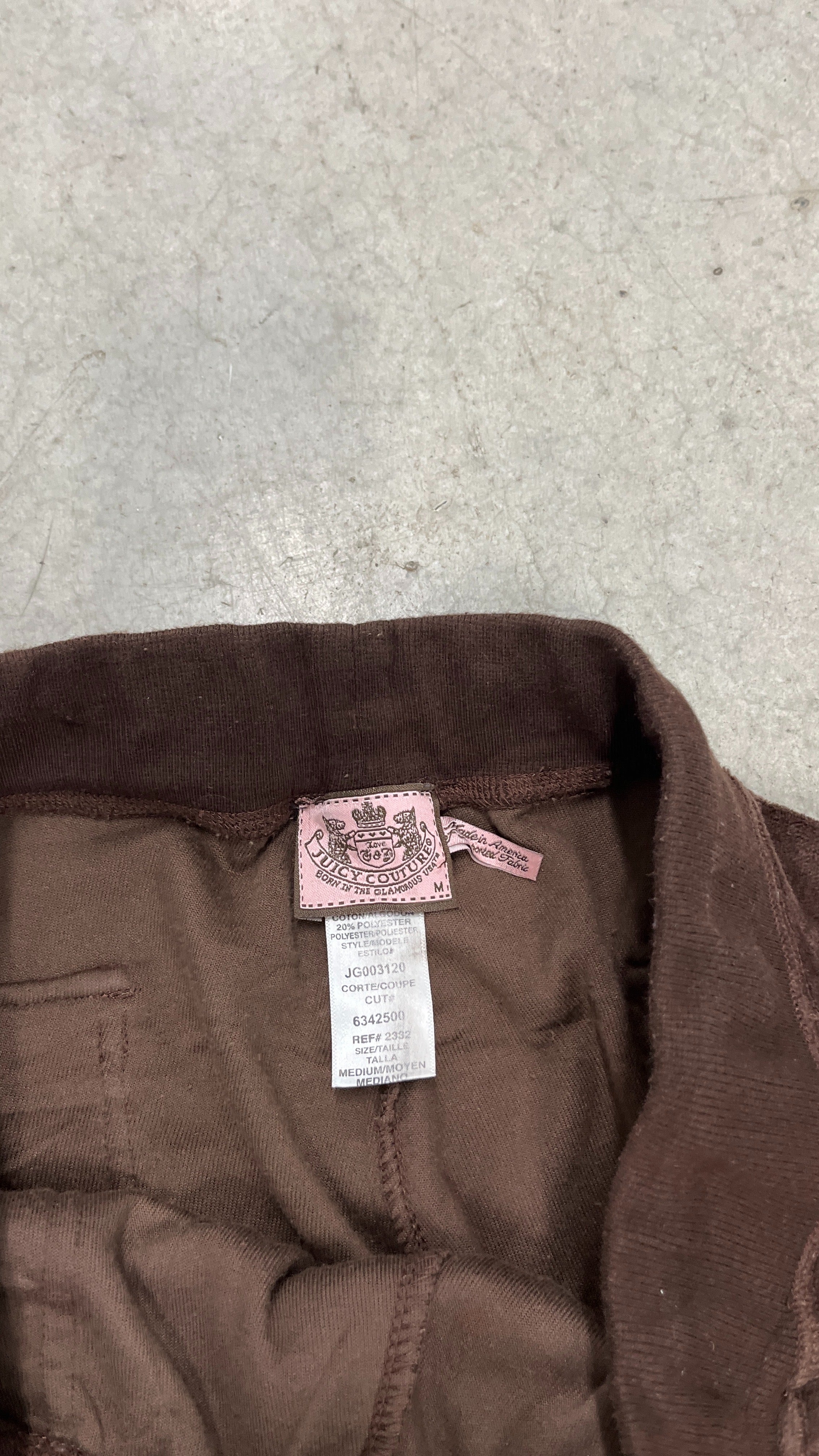 Vintage Brown Juicy Couture Velour Back Snap Pocket Wide Leg Pants Size M