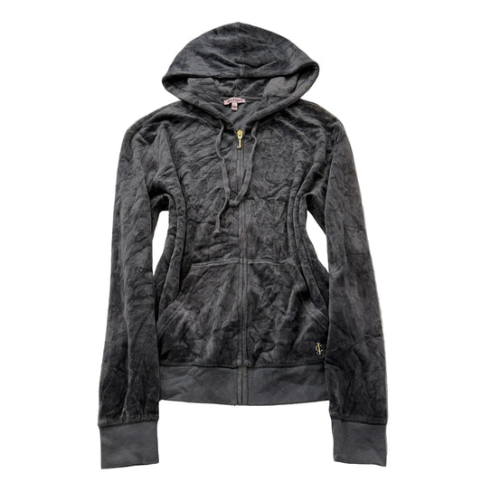 Juicy Couture Women's Charcoal Grey Velour Zip-Up Hoodie Pockets Classic Size S