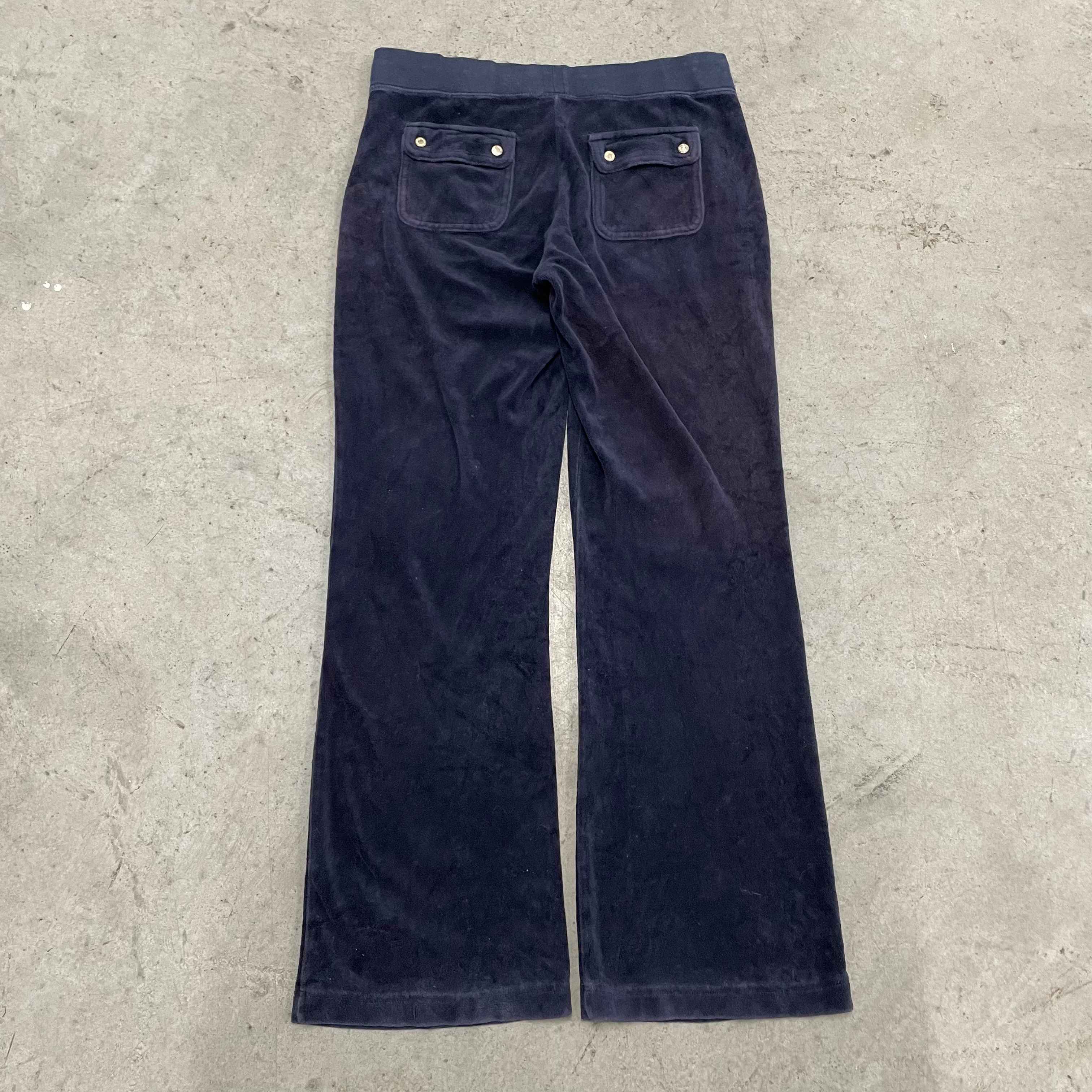 Vintage Juicy Couture Snap pocket velour navy blue flared pants size S