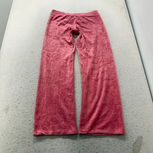 Juicy Couture Women's Pink Velour Track Pants Wide Leg Rhinestone Logo Size S