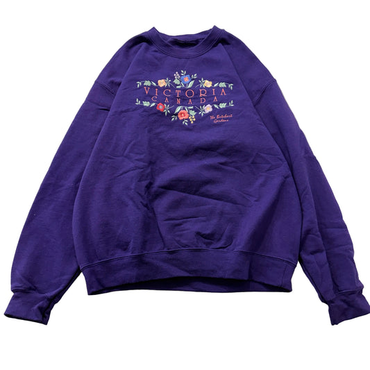 Victoria Canada Women's Purple Crewneck Sweatshirt Floral Embroidered Size XL