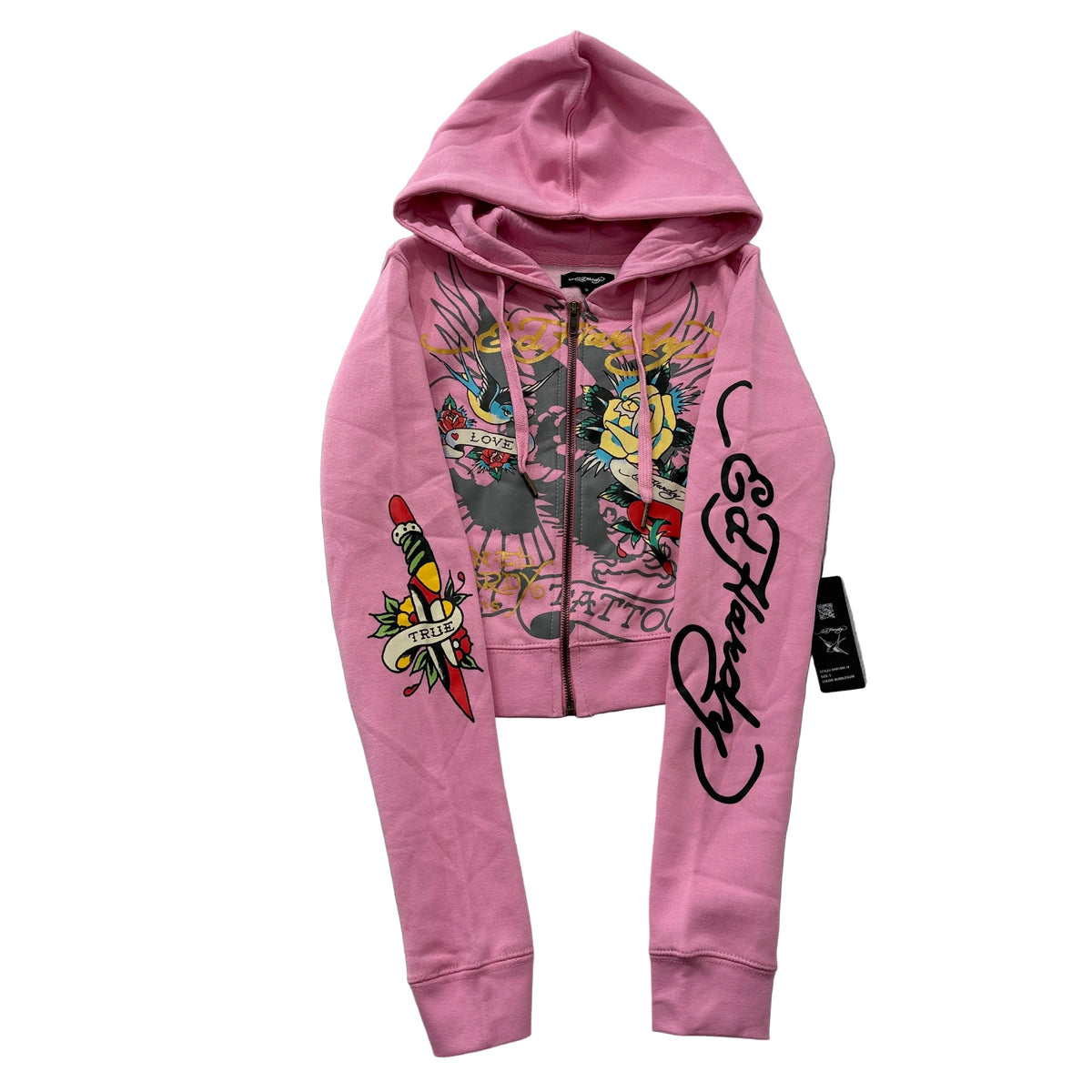 ED HARDY “Brave Eagle” PINK CROPPED ZIP UP HOODIE