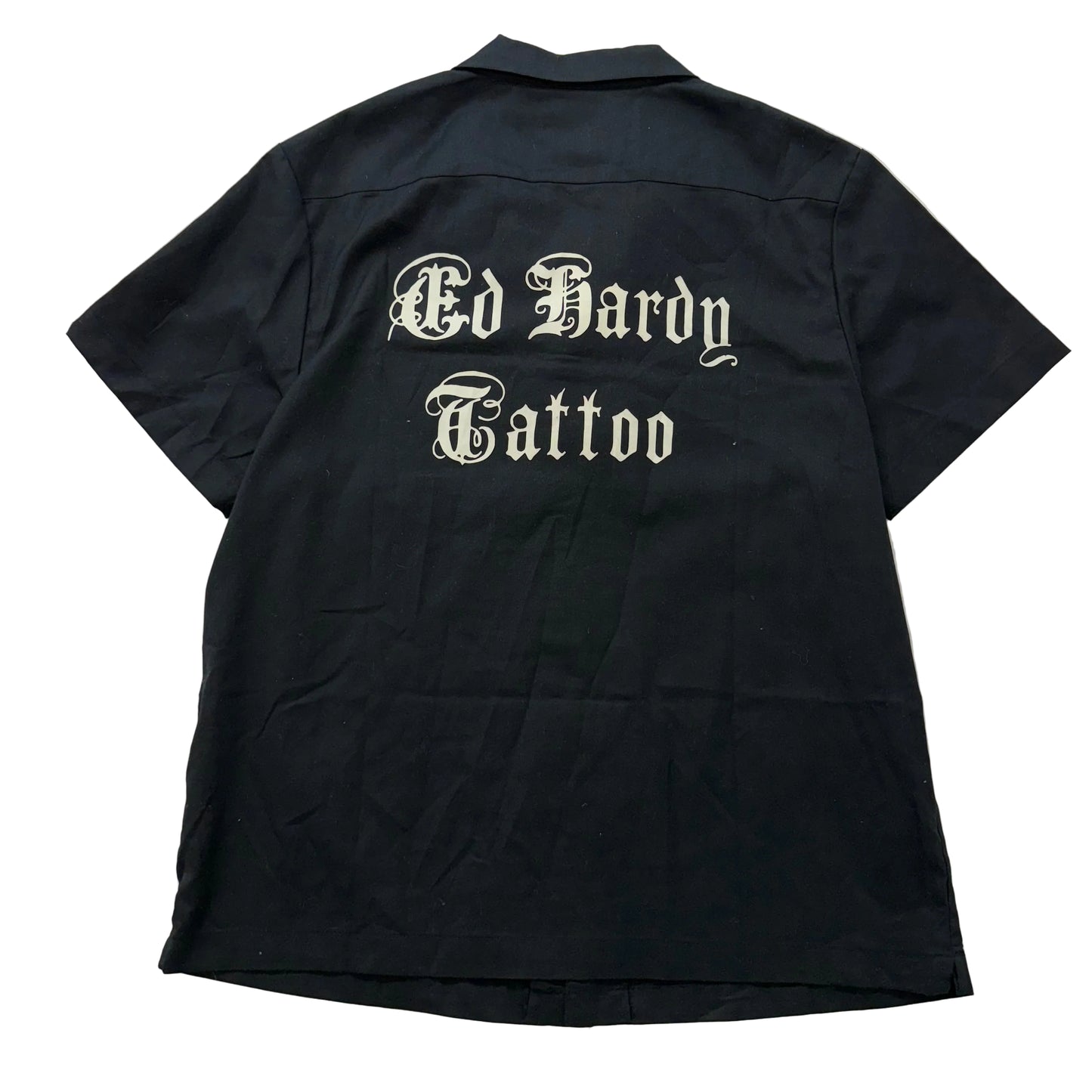 Ed Hardy Tattoo Black Button Up Shirt Dragon Wing Embroidery Short Sleeve XL