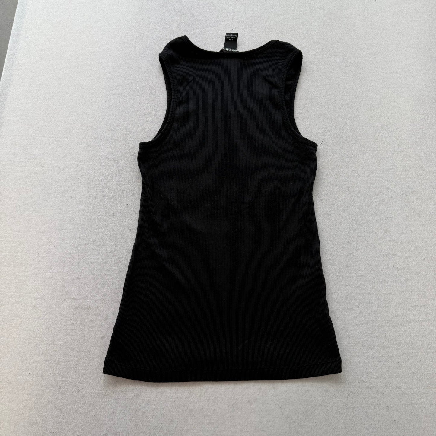 Guess Jeans Womens Black Cotton Blend Ribbed Tank Top Graphic Logo Preppy Size L