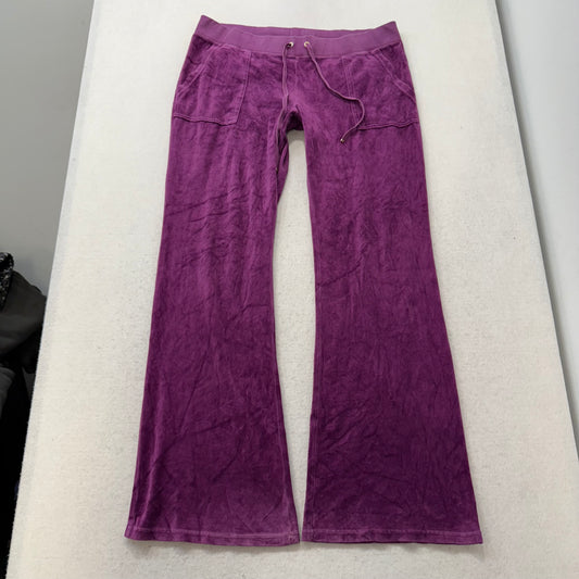 Juicy Couture Women's Plum Velour Flared Track Pant Button-Flap Pockets Size XL