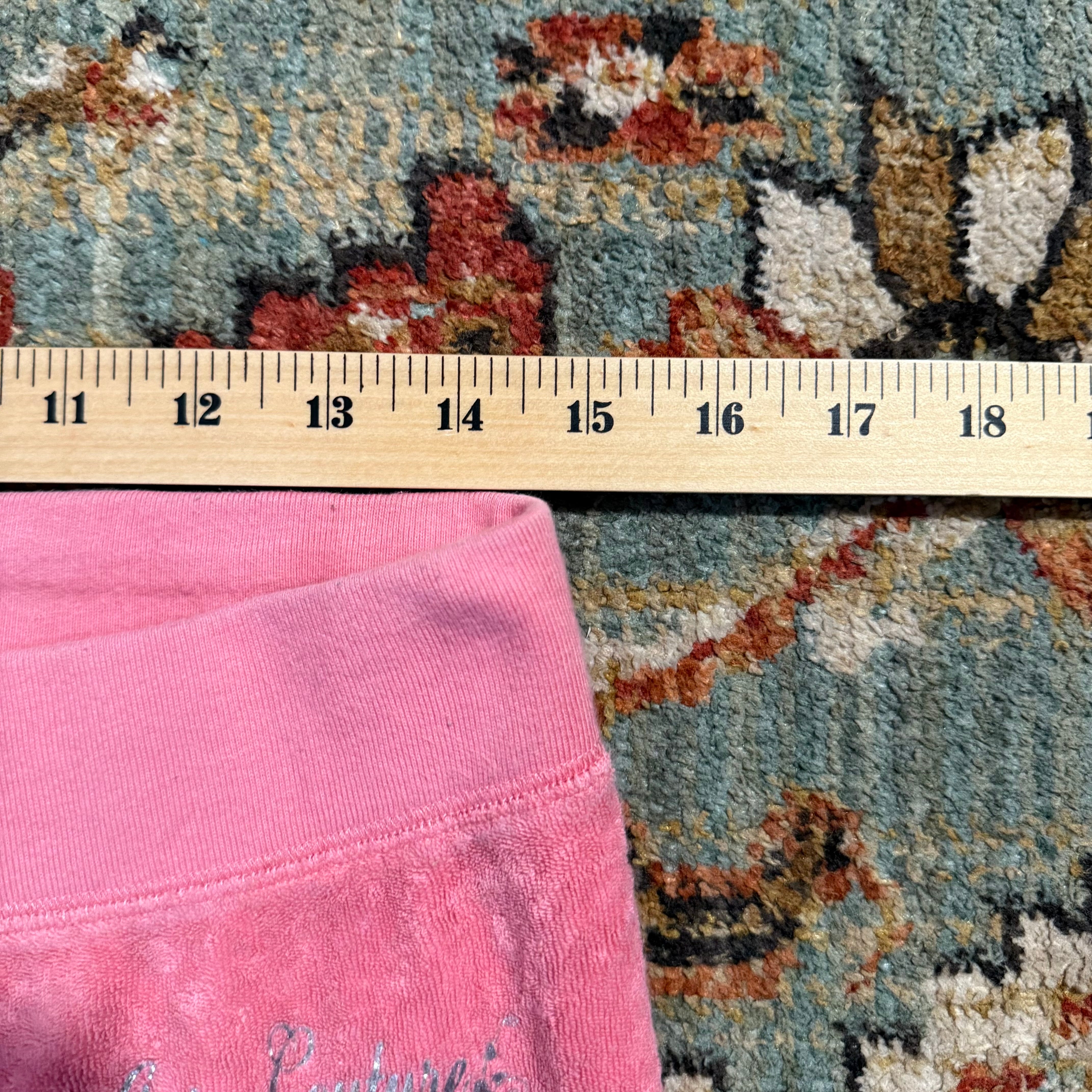 Vintage Juicy Couture Pink Terry Cloth Flared Pants Rhinestone Crest Size M