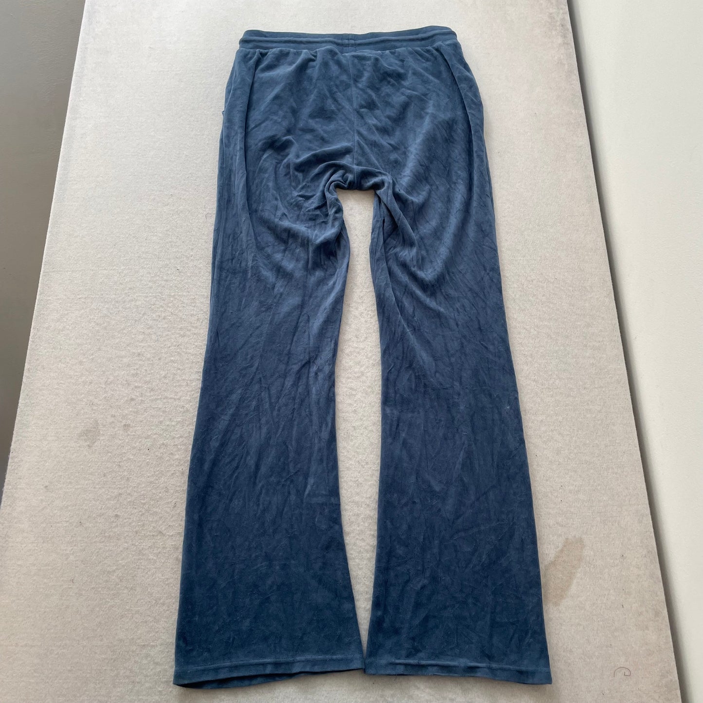 Vintage Juicy Couture Women Blue Velour Flared Leg Track Pant Drawstring Size L
