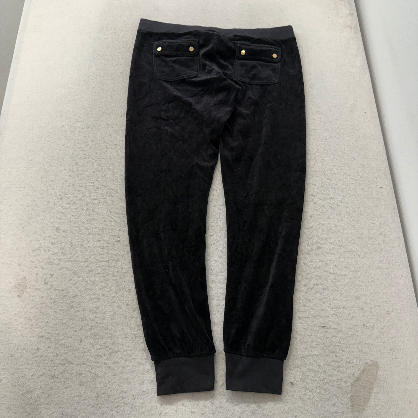 Juicy Couture Women Black Velour Joggers Cuffed Hem Drawstring Loungewear Size M