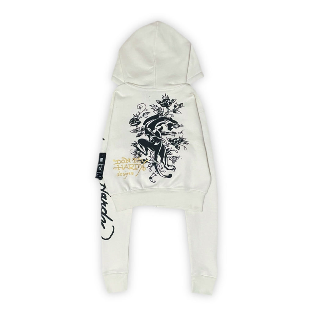 ED HARDY “DRAGON HEART” IVORY CROPPED ZIP UP HOODIE