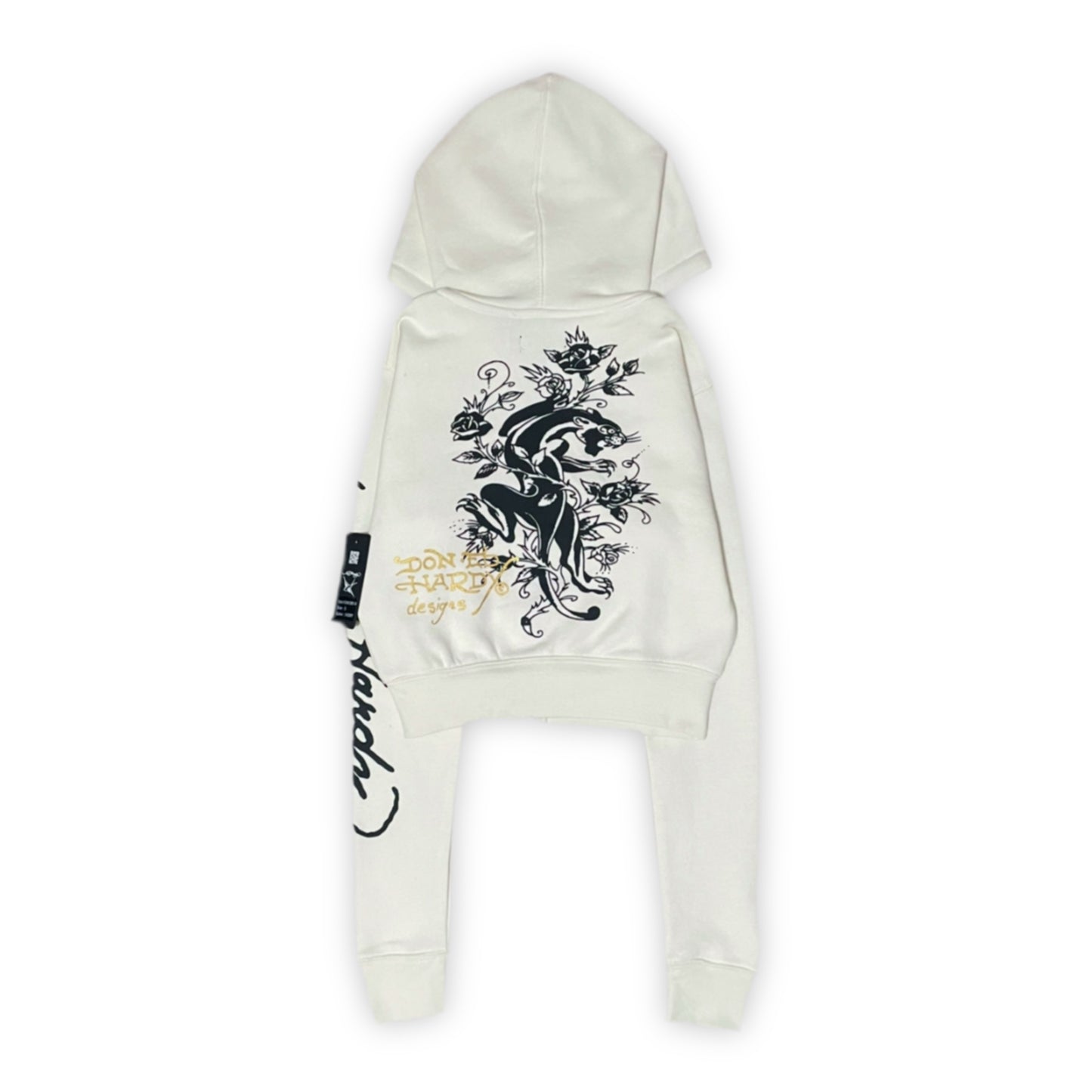 ED HARDY “DRAGON HEART” IVORY CROPPED ZIP UP HOODIE - Clean Curriculums 