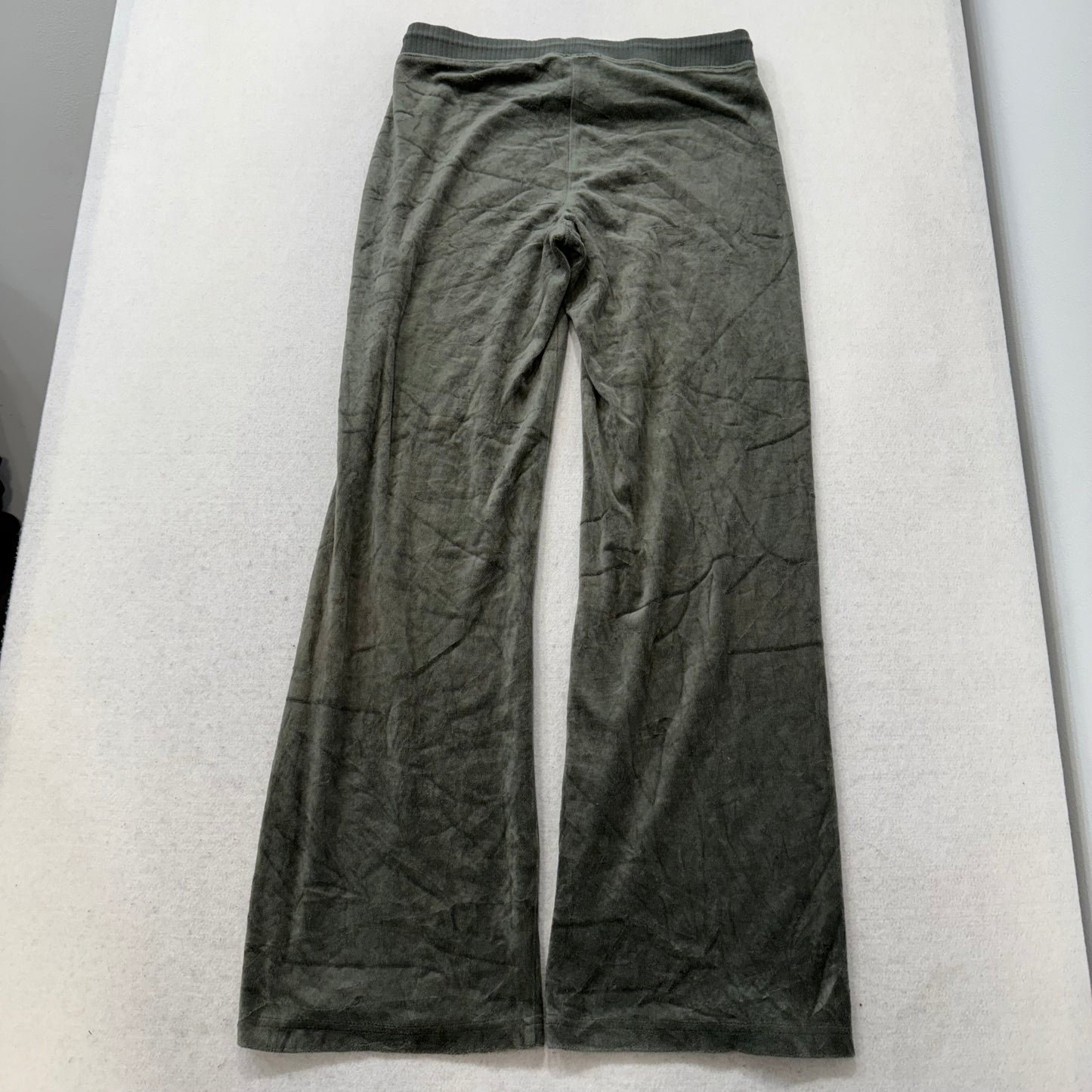 Vintage Juicy Couture Women's Army Green Velour Flare Wide Leg Track Pant Size S