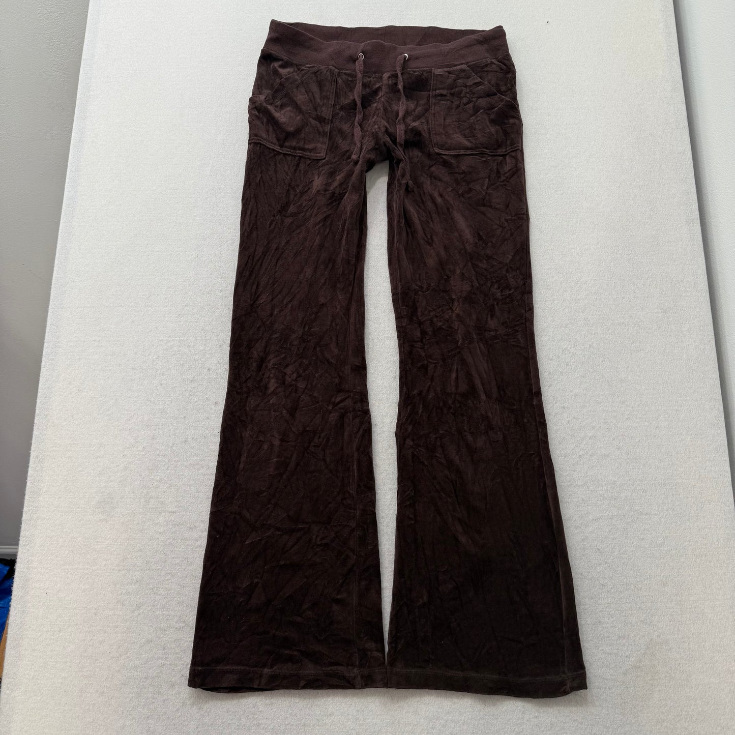 Juicy Couture Women's Brown Velour Flared Track Pant Back Snap Pockets Size M