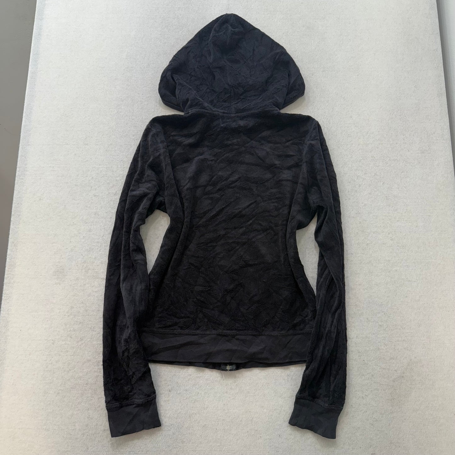 Vintage Juicy Couture Women's Black Terrycloth Zip Up Hoodie Loungewear Size L