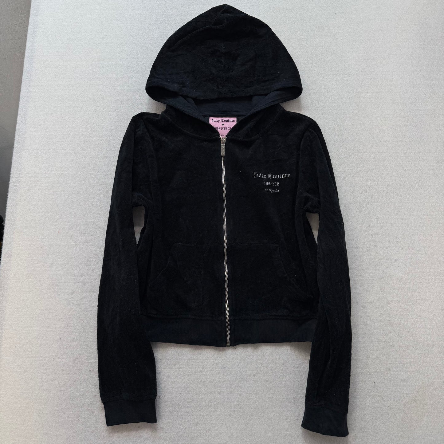 Juicy Couture Black Velour Tracksuit Set Zip Up Hoodie & Flared Pant Logo Size L