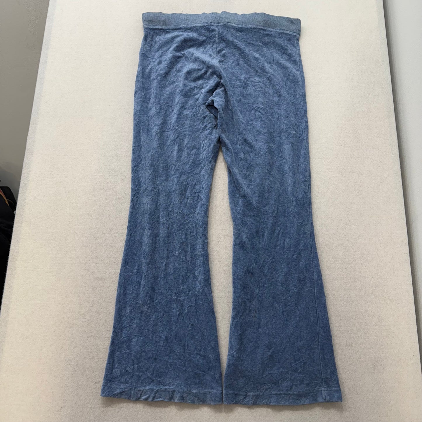 Juicy Couture Blue-Grey Velour Flare Track Pants Drawstring Low Rise Size M