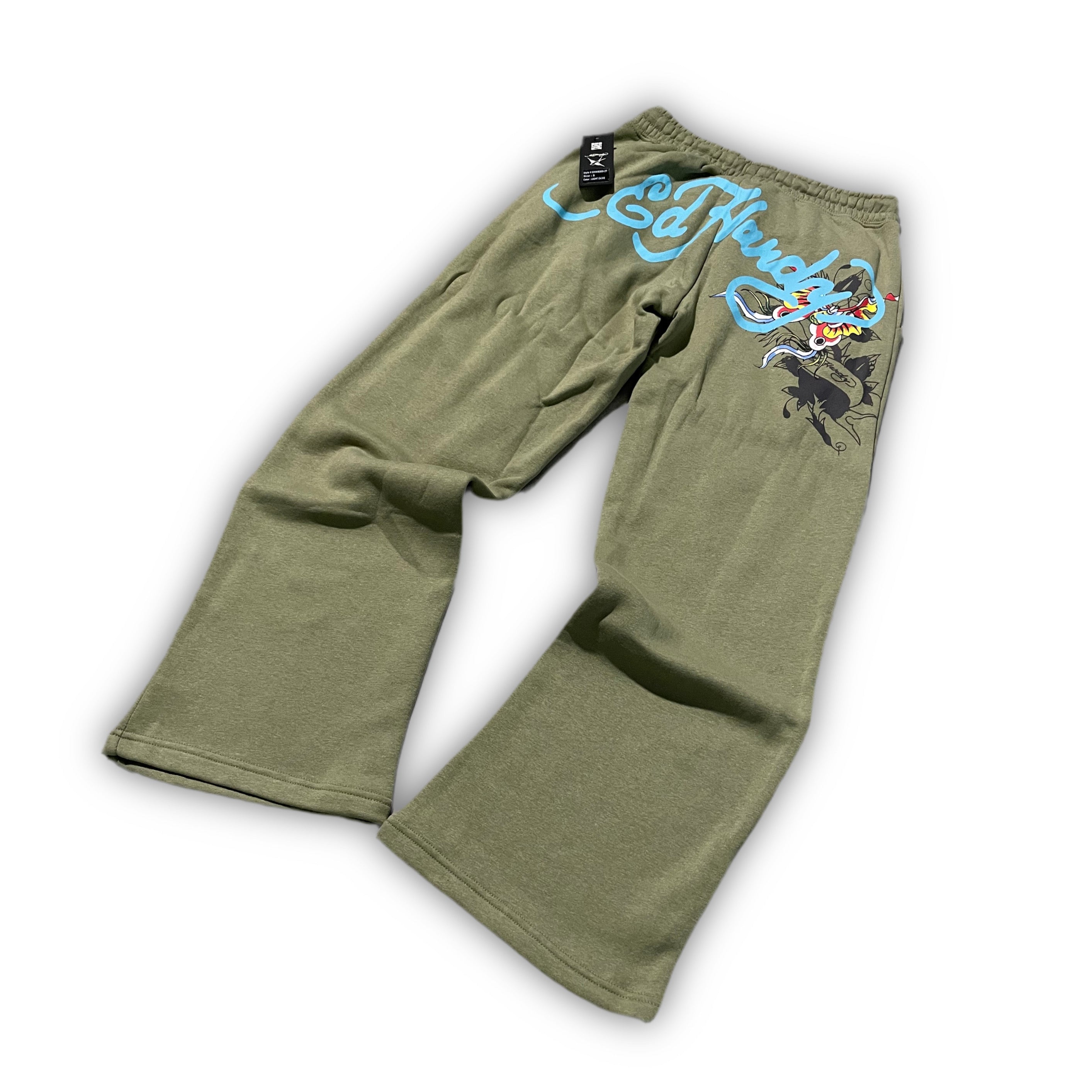 ED HARDY SAGE WIDE LEG BUTTERFLY SWEATPANTS