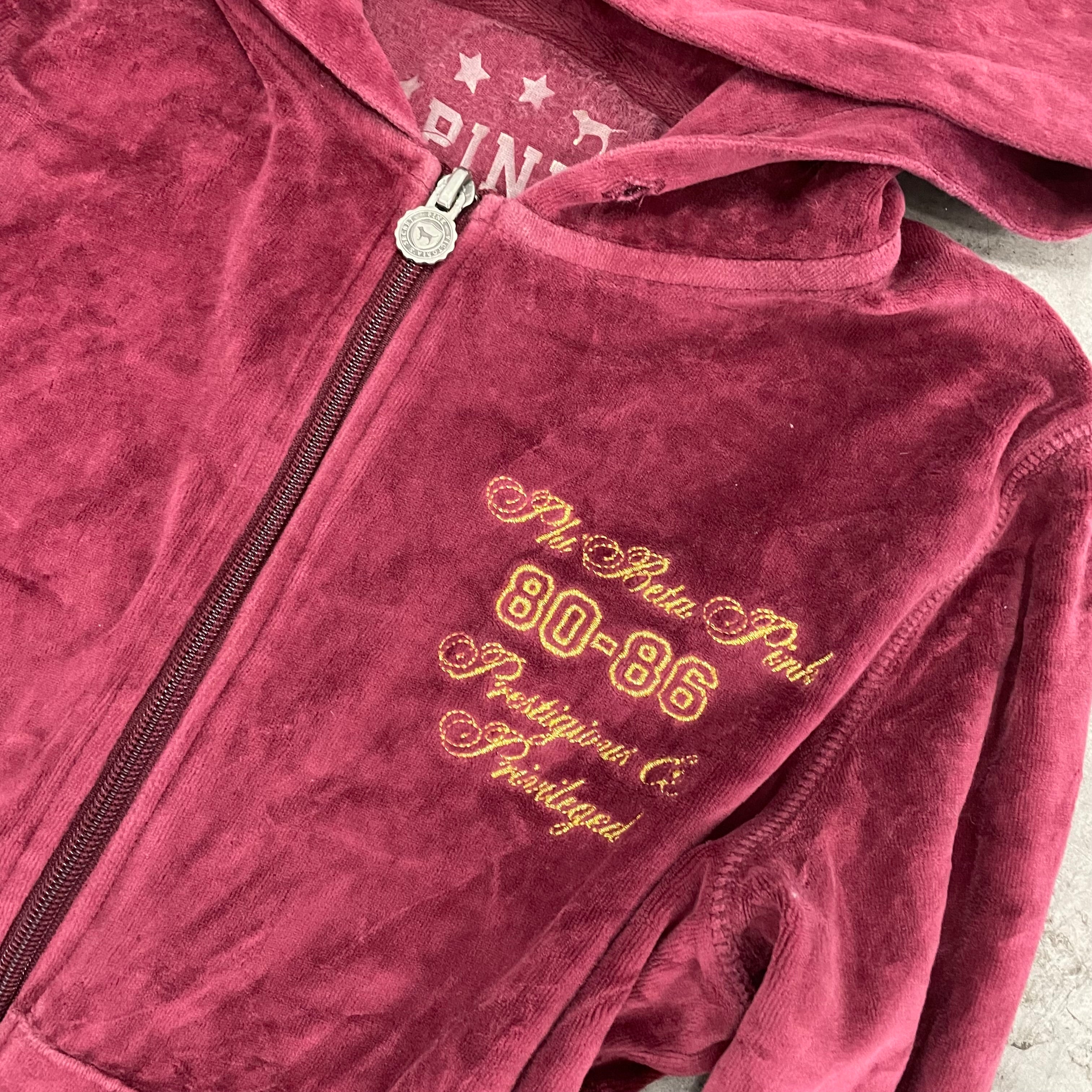 Vintage Victoria’s Secret PINK Burgundy Velour Hoodie with Embroidered Back Logo Size S