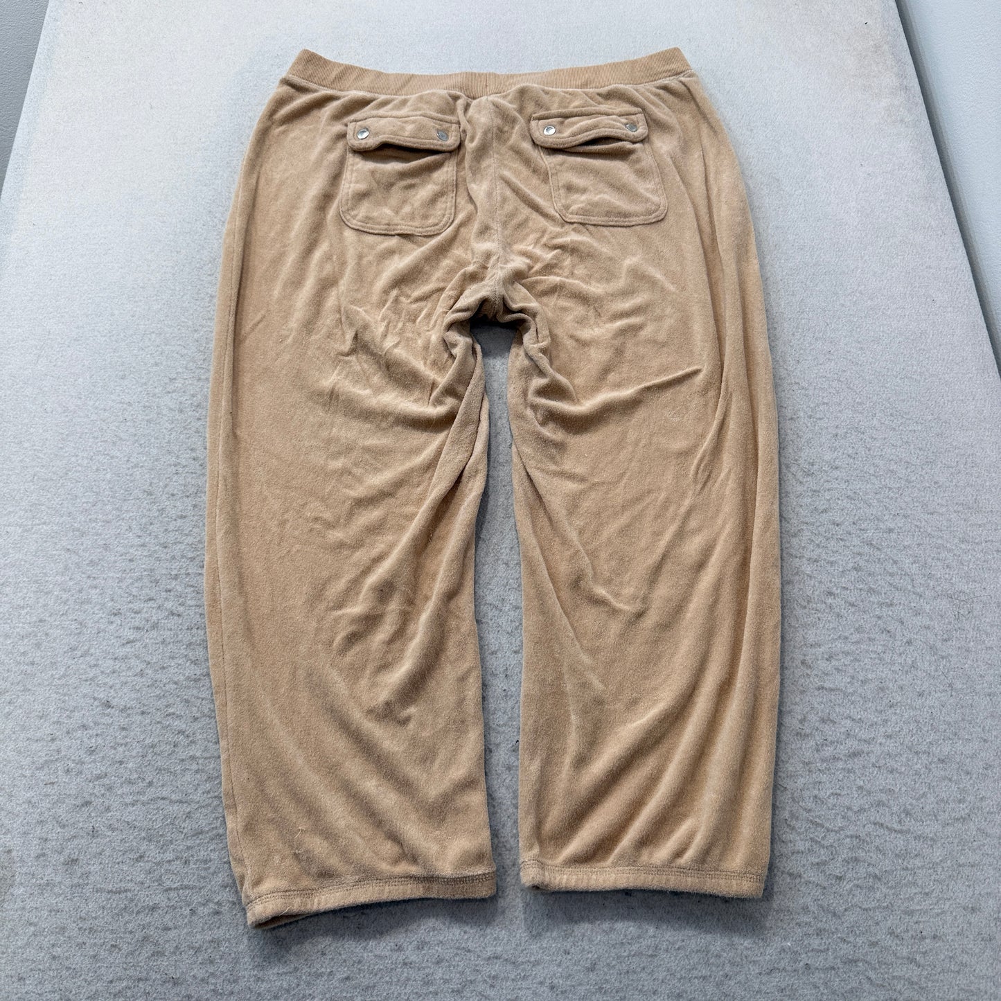 Juicy Couture Women's Beige Terry Cloth Track Pants Drawstring JC Logo Size XL