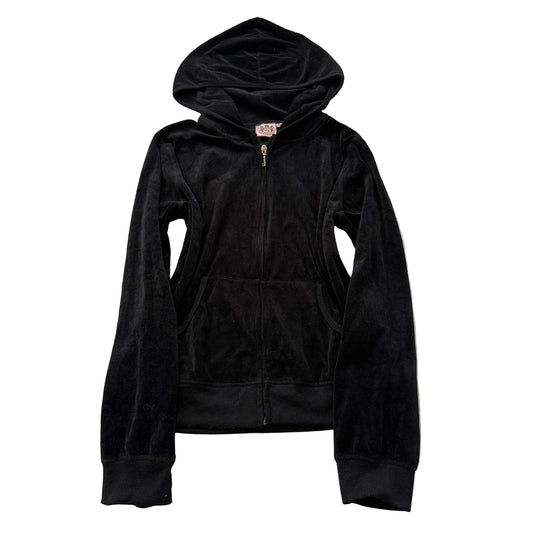 Juicy Couture Women's Black Velour Full Zip Hoodie Loungewear Pockets Y2K Size M