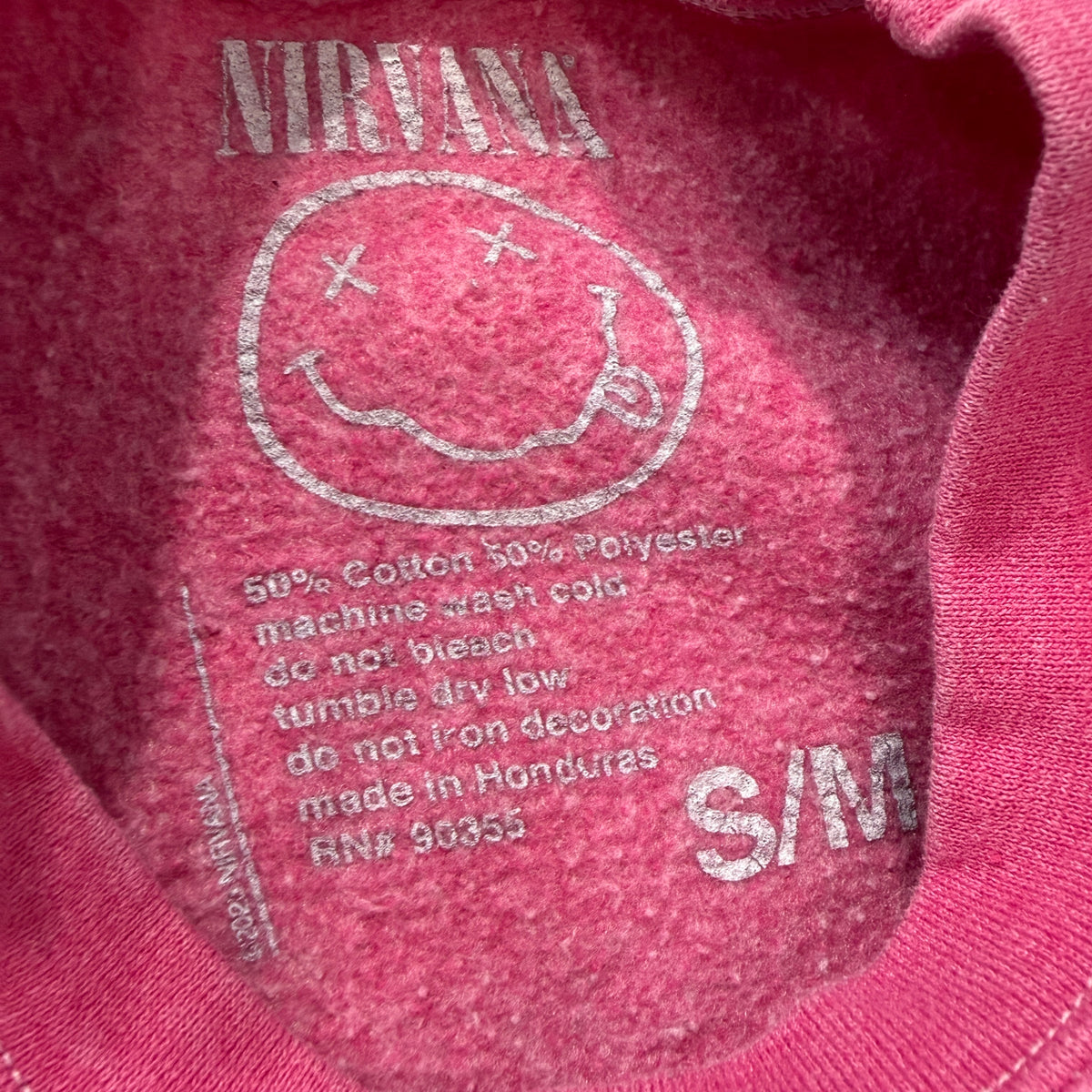 Nirvana Women's Hot Pink Fleece Sweatshirt Tie Dye Smiley Face Crewneck Size S/M