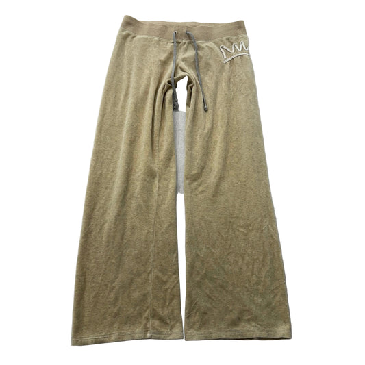 Vintage Juicy Couture Women's Beige Velour Flared Track Pant Back Pocket Size L