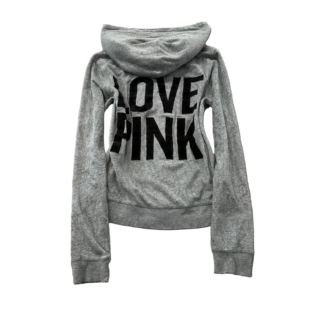 Victoria's Secret PINK Women's Heather Gray Velour Zip-Up Hoodie Pockets Size S