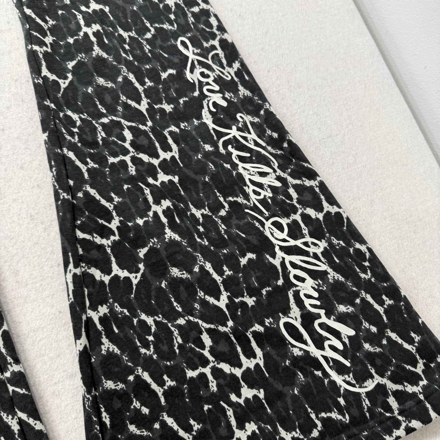 ED HARDY “Baby Devil” BLACK LEOPARD PRINT FLARE PANTS