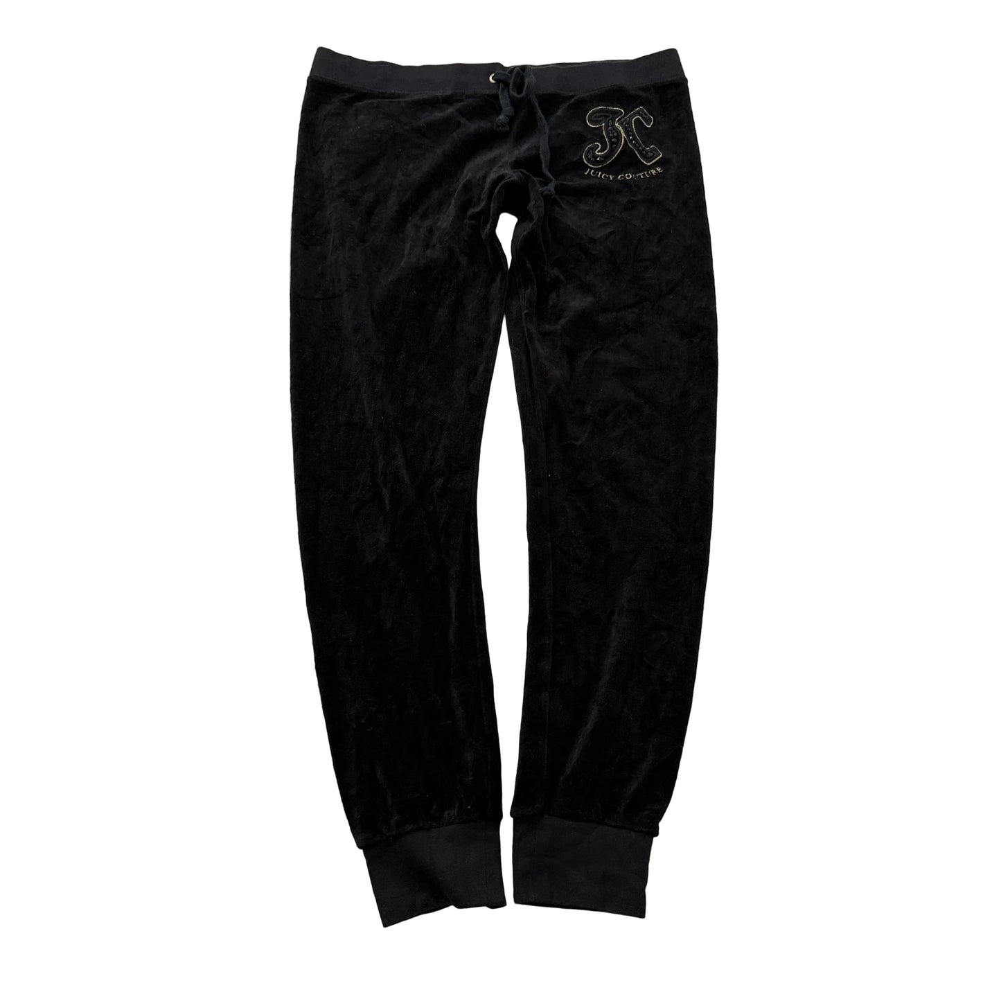 Juicy Couture Women Black Velour Joggers Cuffed Hem Drawstring Loungewear Size M