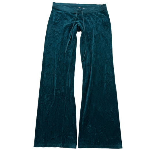 Vintage Juicy Couture Women's Dark Teal Velour Flared Track Pant Low Rise Size L