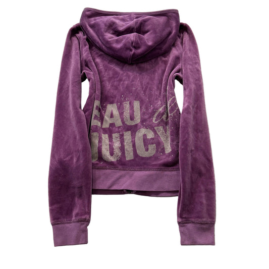 Vintage Juicy Couture Eau De Juicy Women Dark Purple Velour Zip-Up Hoodie Size L