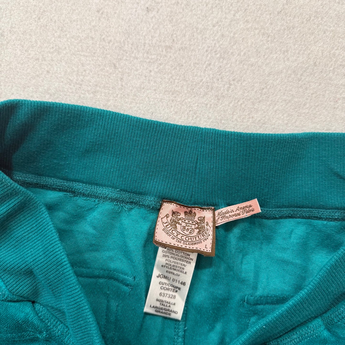 Vintage Juicy Couture Women's Teal Velour Flared Track Pants Snap Pockets Size L