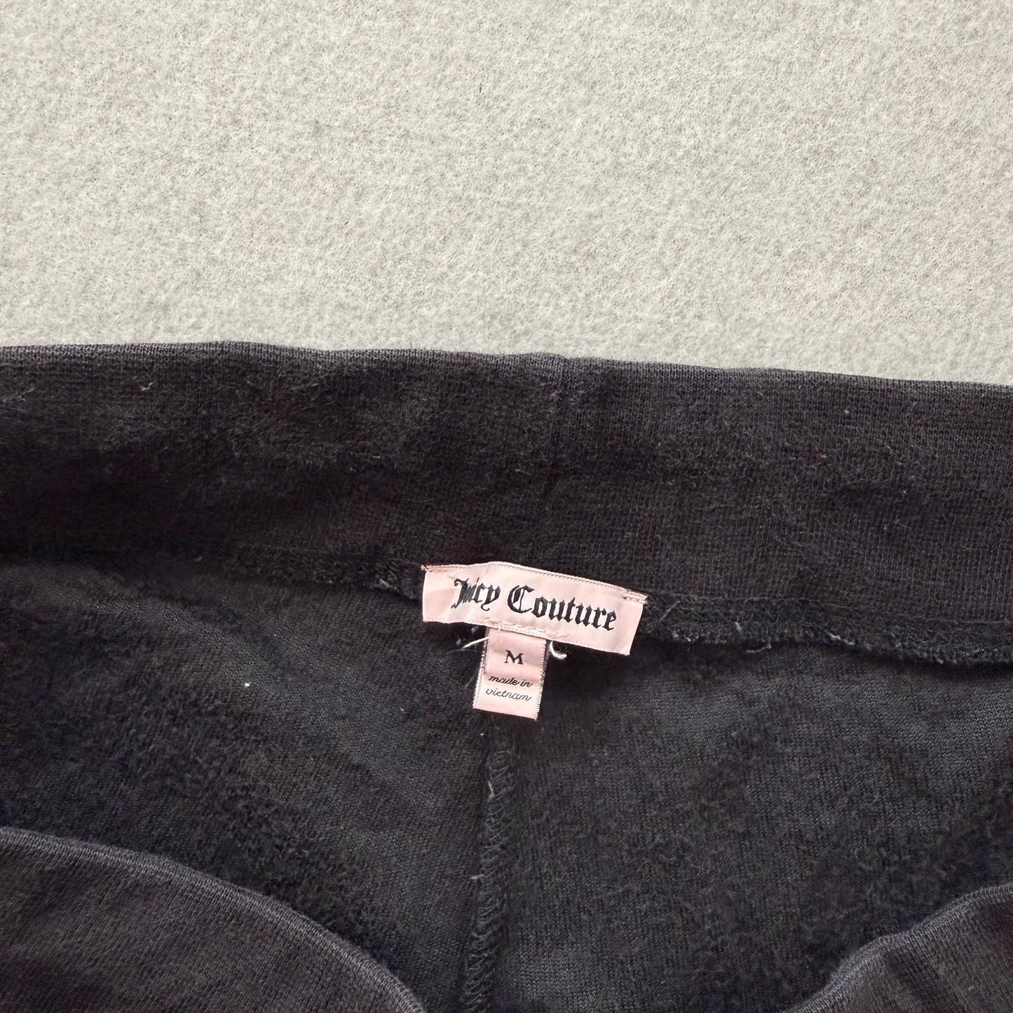 Juicy Couture Women Black Velour Flared Track Pant Rhinestones Crown Logo Size M