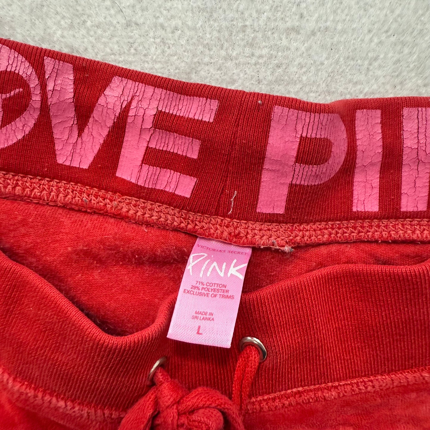 PINK By Victoria’s Secret Red Velour Track Pants Drawstring Loungewear Size L
