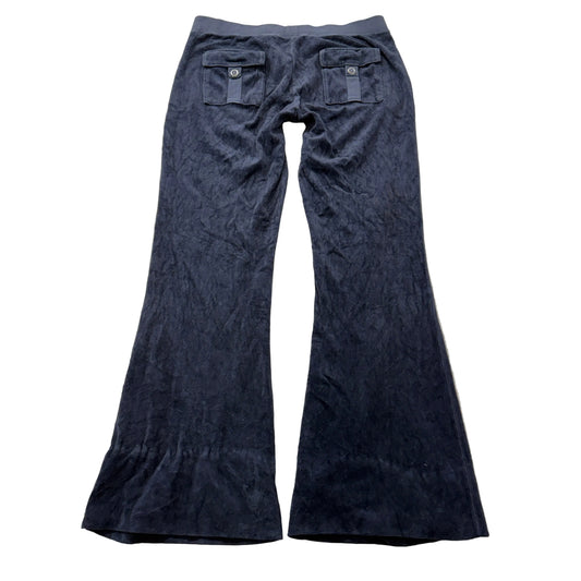 Juicy Couture Women's Navy Blue Terry Cloth Track Pants Back Flap Pockets Size M