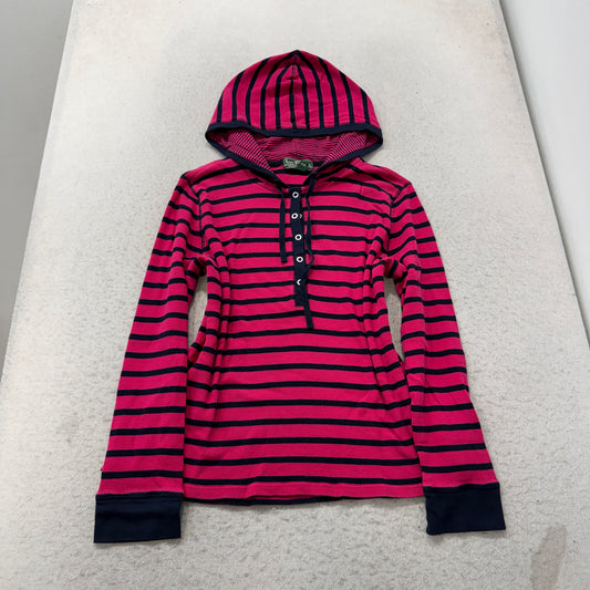 Lauren Active Ralph Lauren Pink Navy Striped Thermal Henley Hoodie Size XXL photo 1