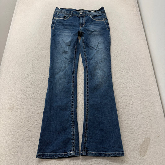 Wallflower Bootcut Jeans Women's Medium Wash Embellished Flap Pocket Size 9 photo 1
